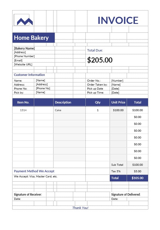 Home Bakery Invoice Template PSD template